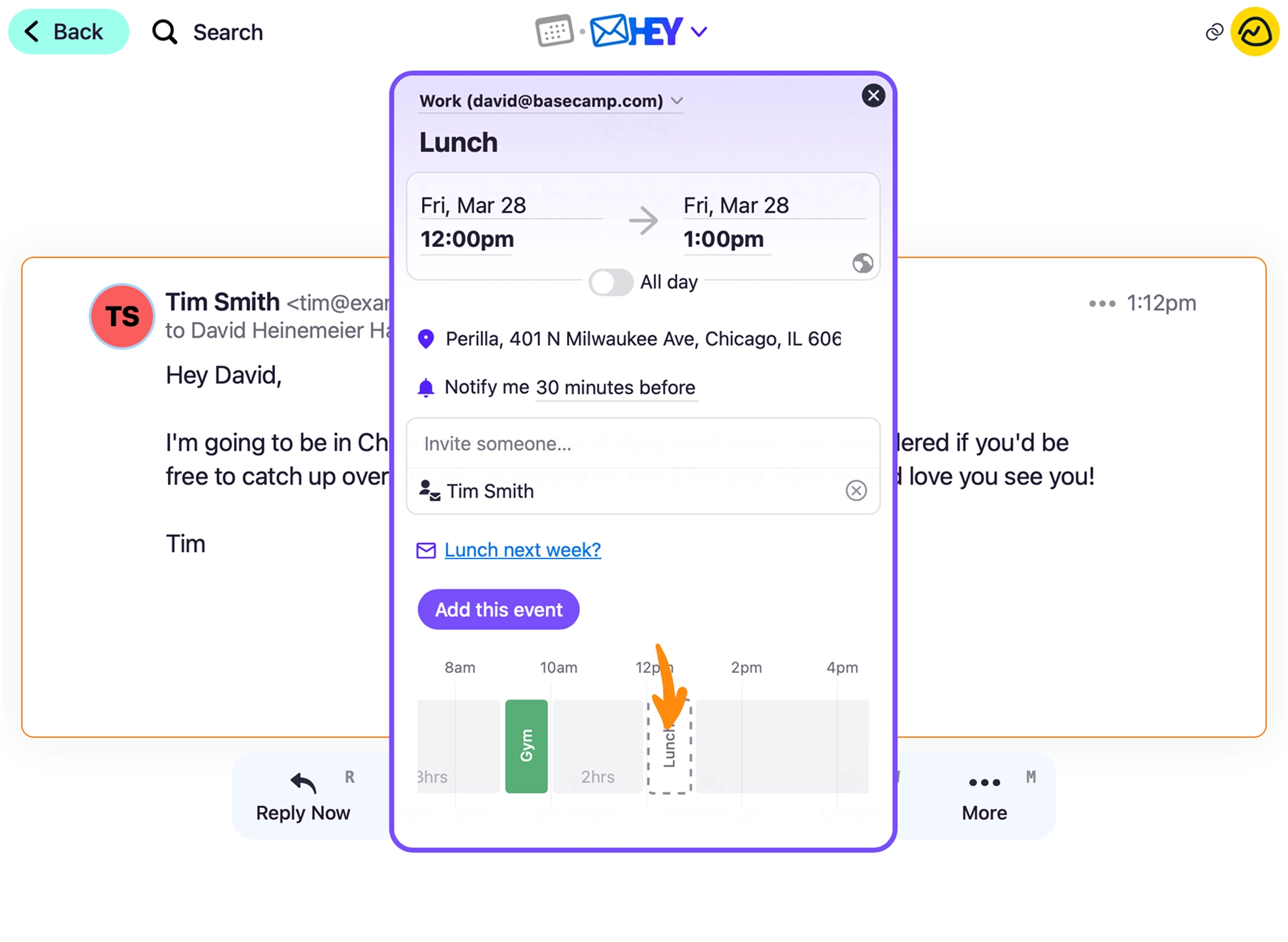 Create events from email